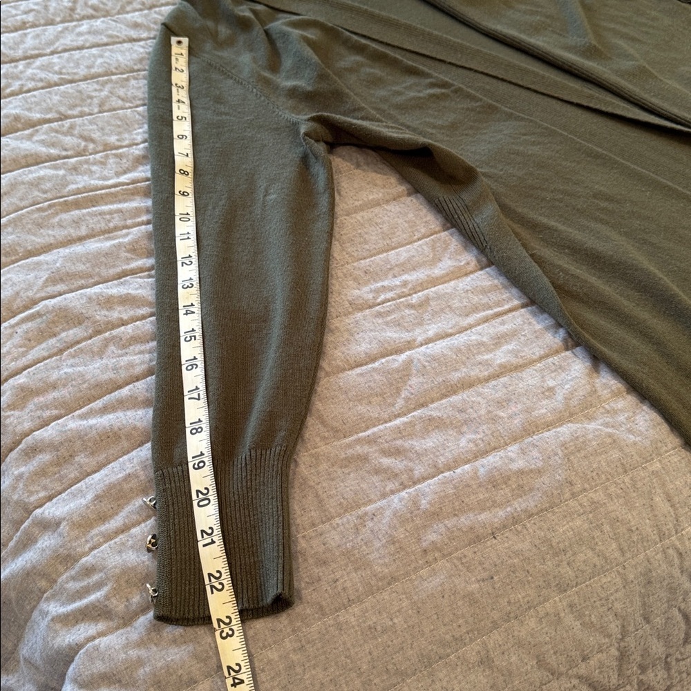 Long Open-Front Cardigan; olive green size large - Picture 8 of 11